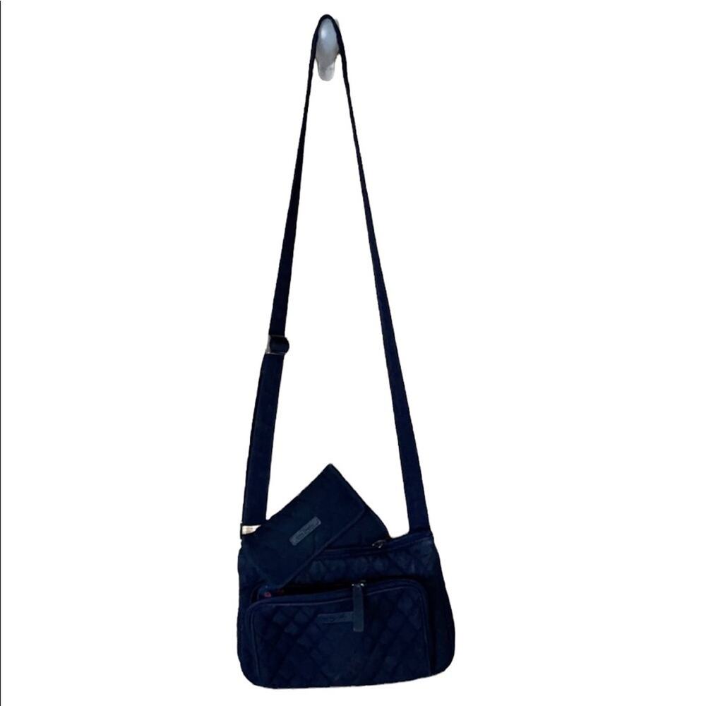 Vera Bradley Navy Blue Quilted Crossbody Purse with Tri-fold Wallet Set